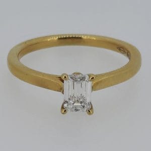 0.50CT Lab Grown Emerald cut diamond set into 18ct yellow gold solitaire ring (15)