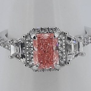 1.09CT certificated fancy pink lab grown diamond set in lab grown cluster diamond ring set in 18ct white gold (C3)